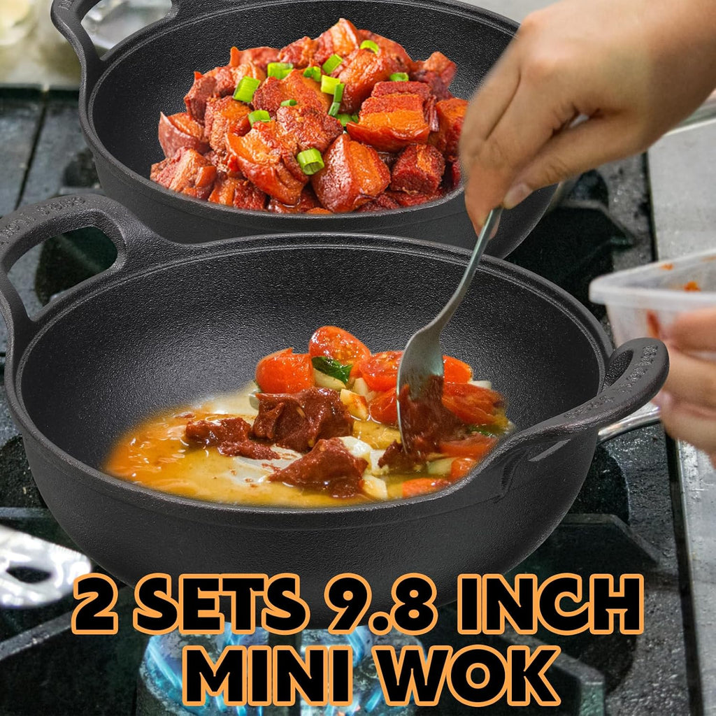 Black Cast Iron Nonstick Mini Wok with Loop Handle P901028