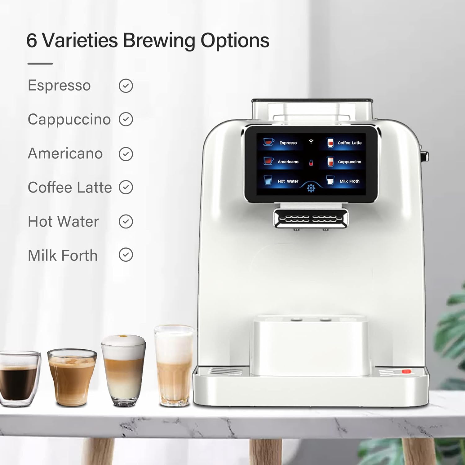 Super Automatic Espresso Coffee Machine with Milk Jug, Built-in Small Refrigerator, Controlled by WIFI Connection (White) C837
