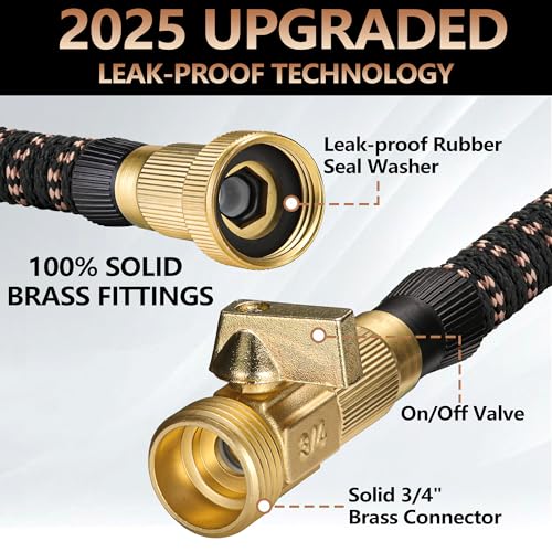 50 ft Expandable Garden Hose with 10 Functions Spray Nozzle, 3/4" Solid Brass Connector P192282