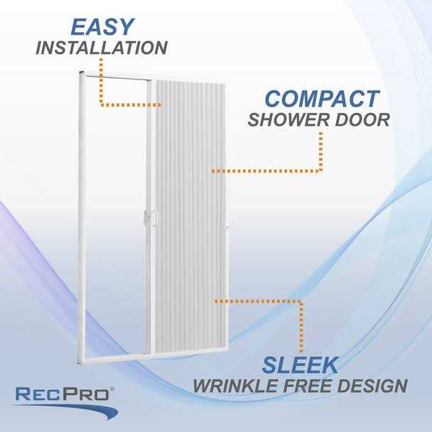 Pleated Folding RV Shower Doors White I564