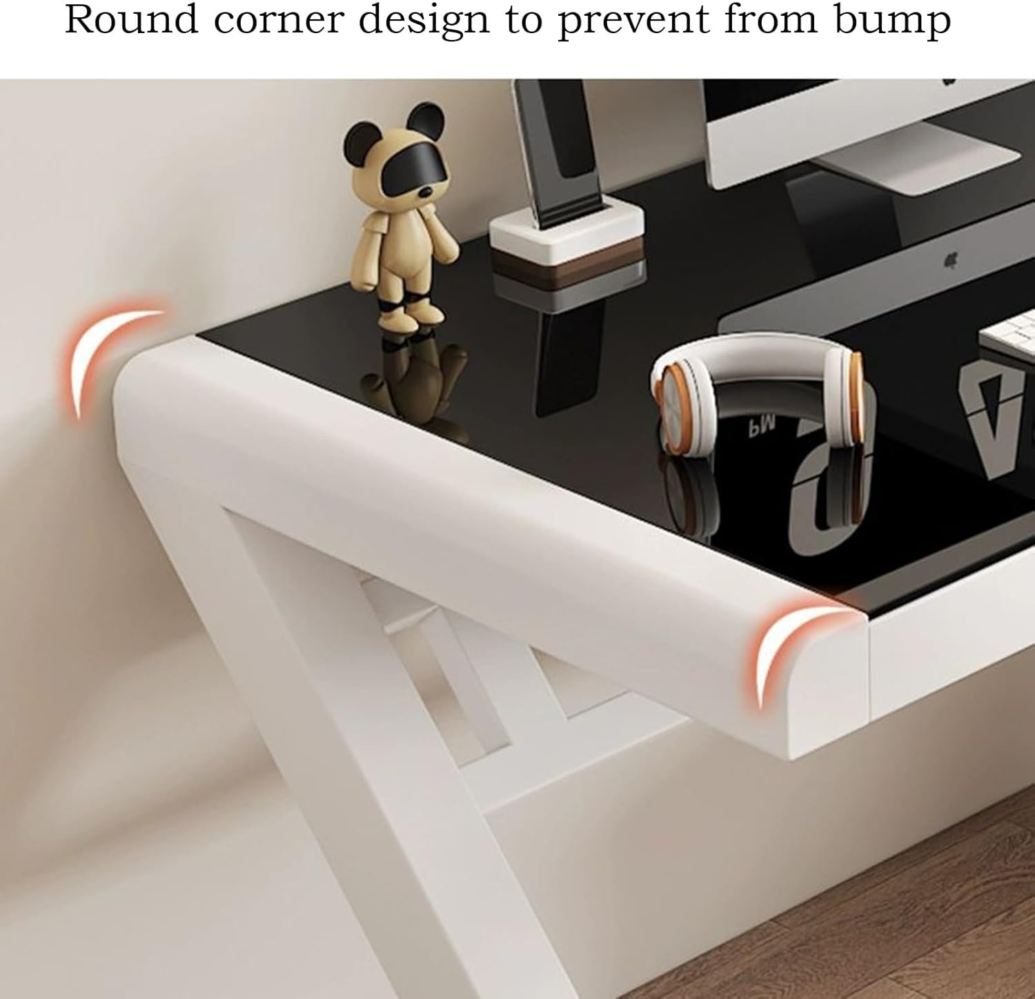 Black+White Tempered Glass Computer Desk with Keyboard Tray T582