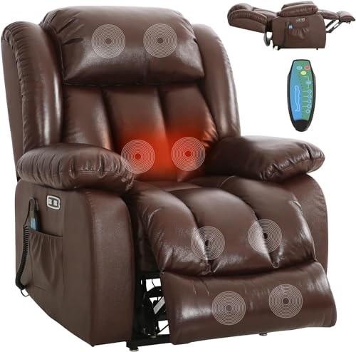 Black Genuine Leather Electric Power Lift Recliner with Massage and Heating R982