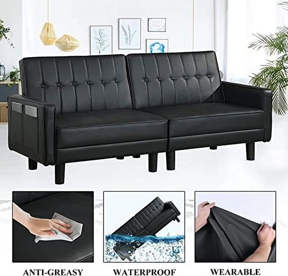 Faux Leather Convertible Folding Futon Sofa Bed Couch Z2141