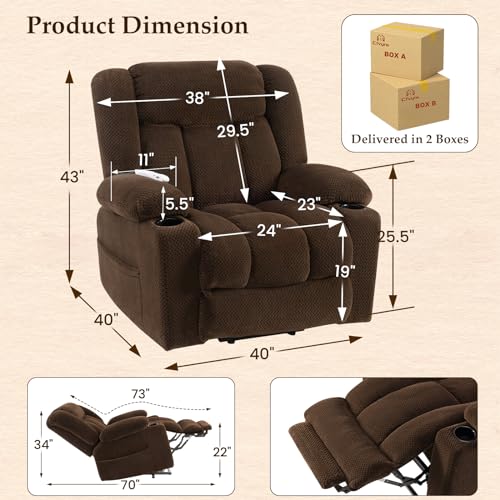 Large Power Lift Recliner with Heat and Massage, Dark Brown F50088
