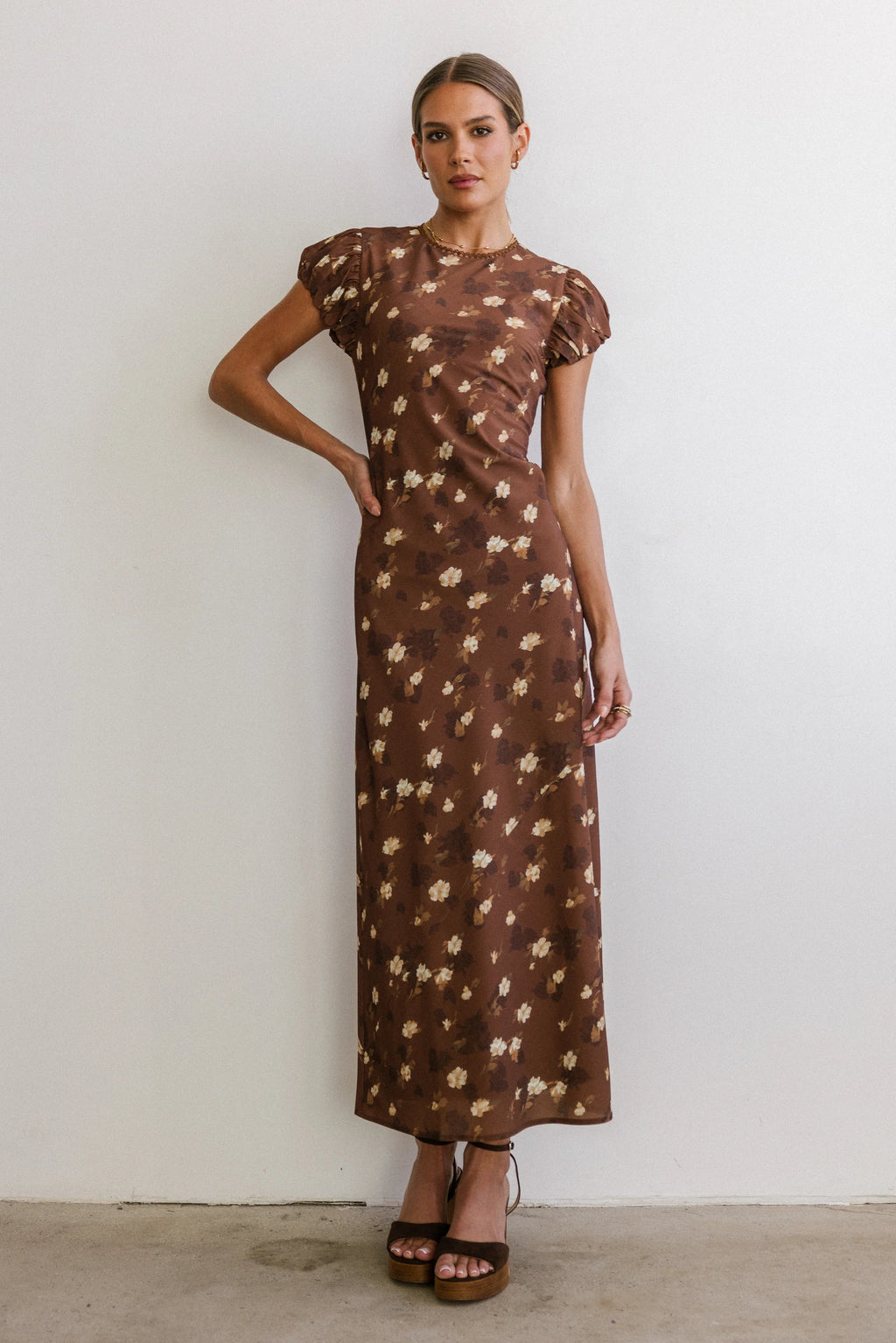 Brown Floral Maxi Dress R592