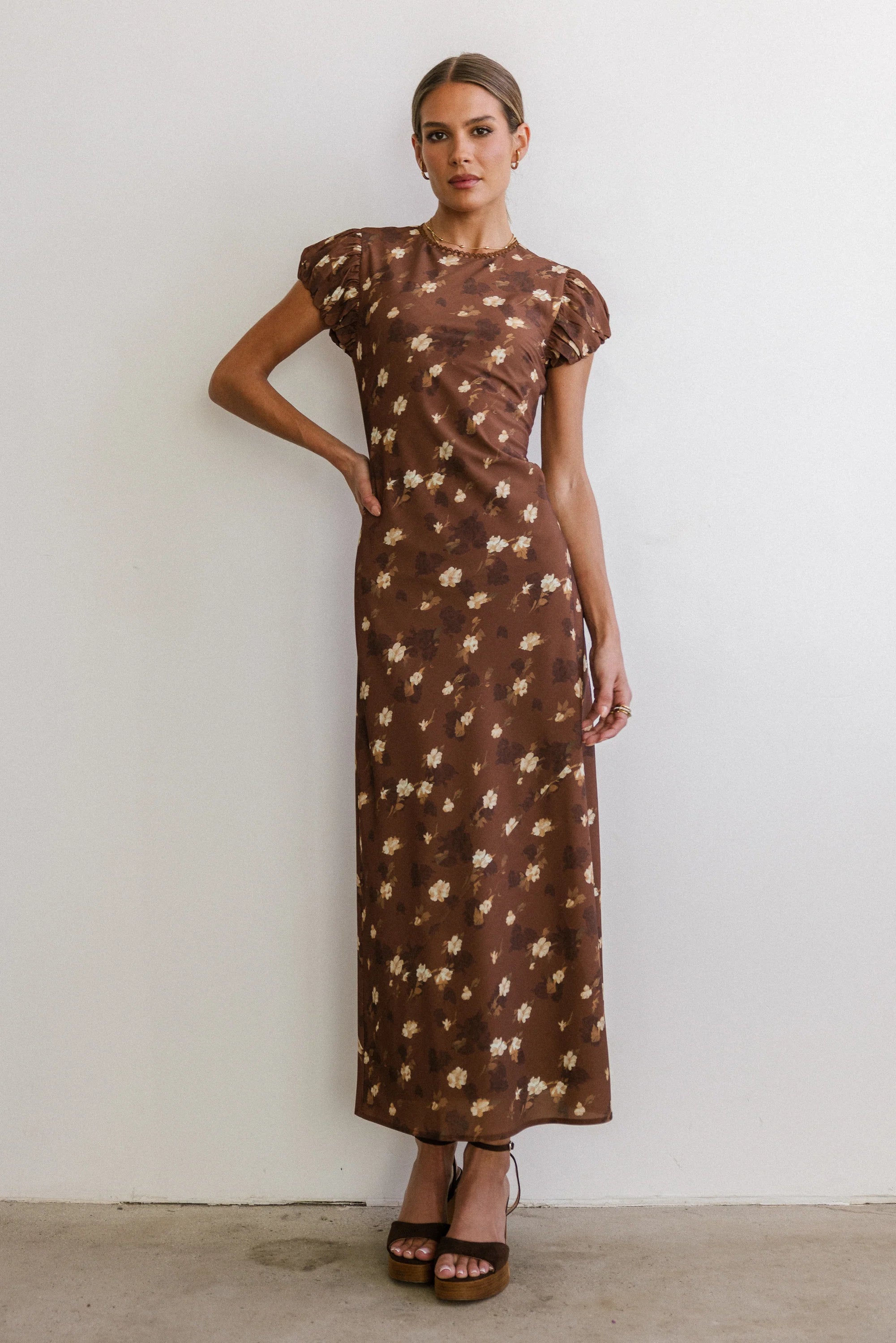 Brown Floral Maxi Dress R592