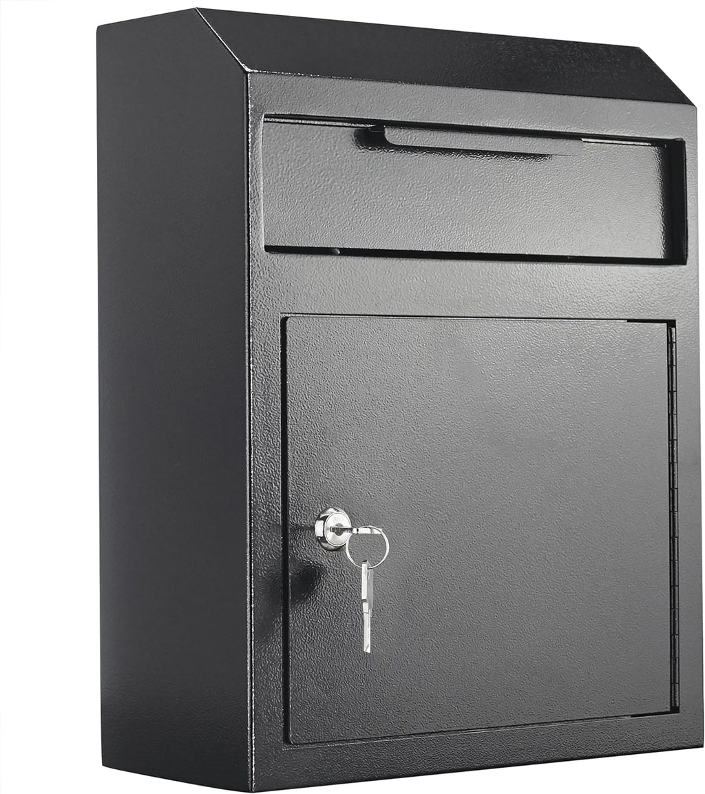 Extra Large Metal Wall Mount Locking Deposit Drop Box Safe (Black) J819