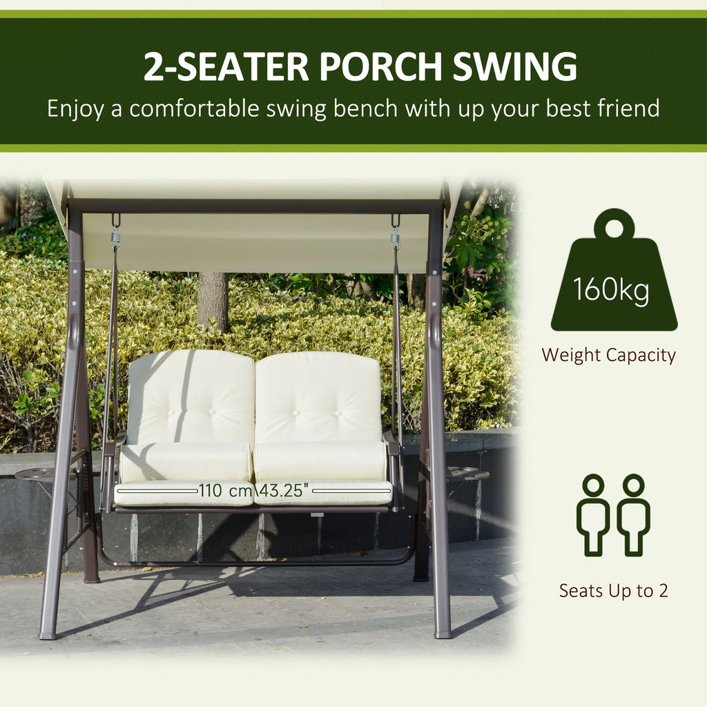 Beige 2-Person Patio Swing Bench with Canopy I2932