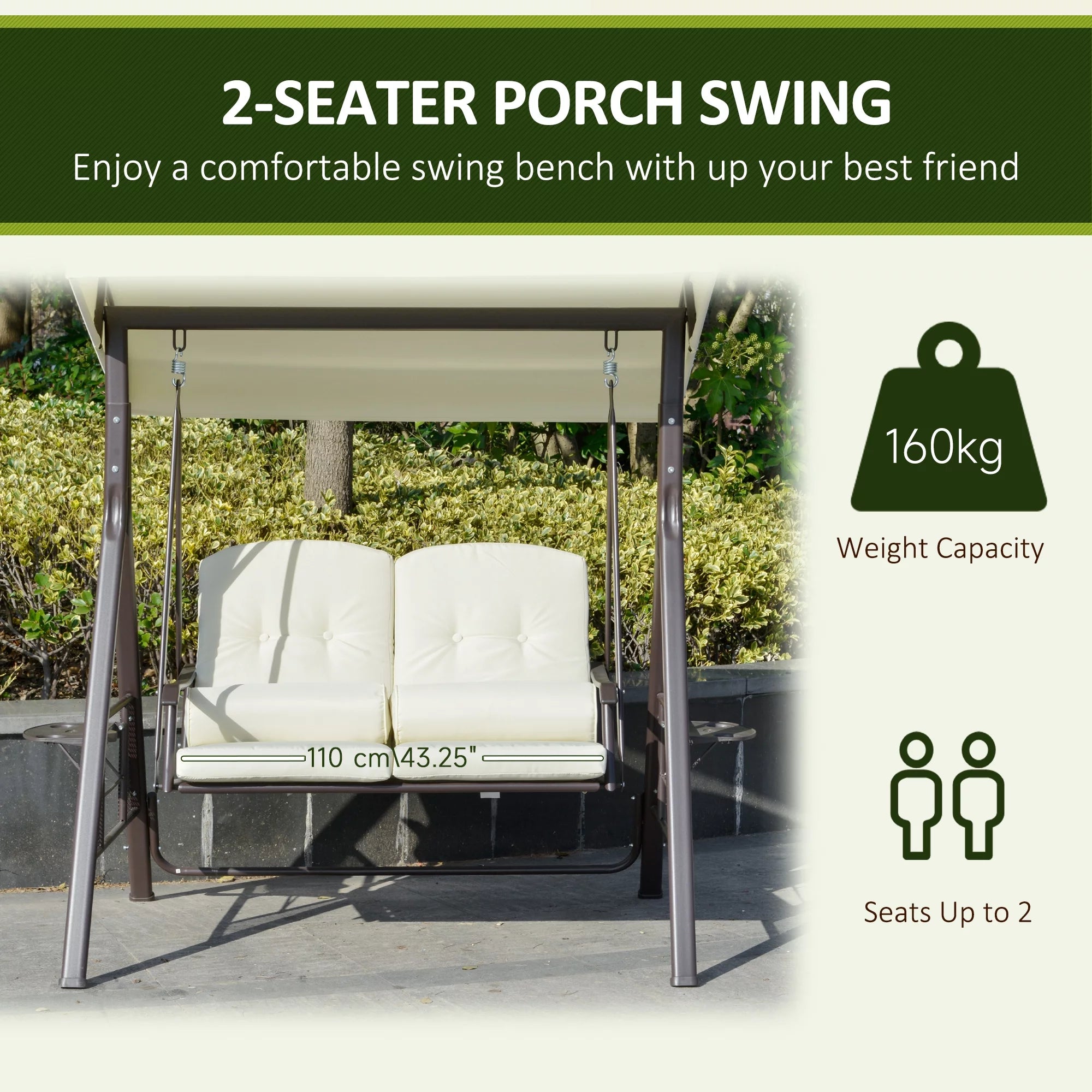 Beige 2-Person Patio Swing Bench with Canopy I2932