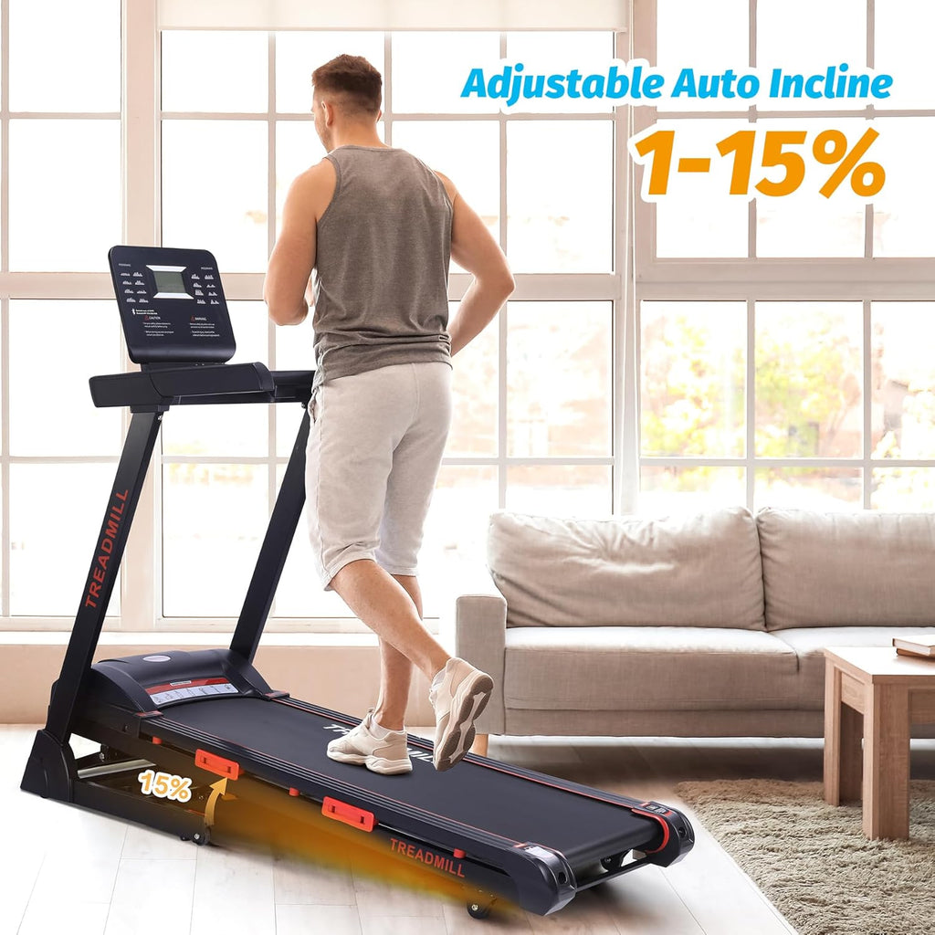 Folding Treadmill with Auto Incline, Heart Sensor, 3.5 HP, 8.7 MPH, 48in*18in Running Area C62743