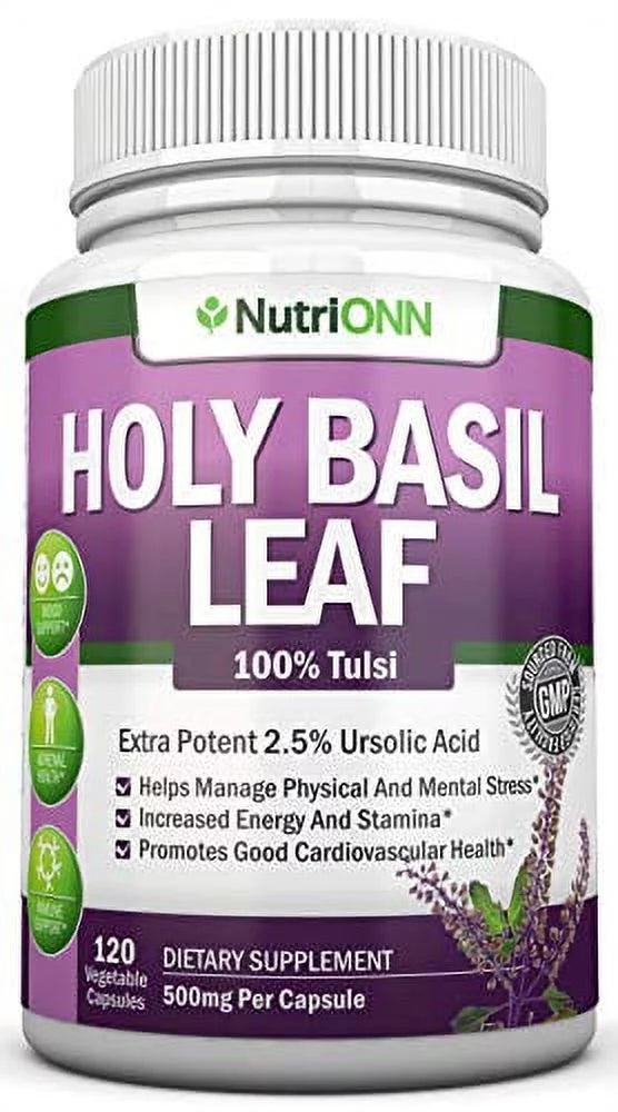 120 Vegan Capsules Holy Basil Leaf Extract 500mg 2.5% Ursolic Acid J69176