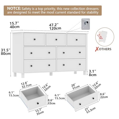 White 7 Drawer Dresser J1166