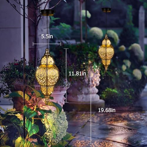 Hanging Solar Lantern Outdoor Decor, Waterproof Metal LED Lanterns W5354