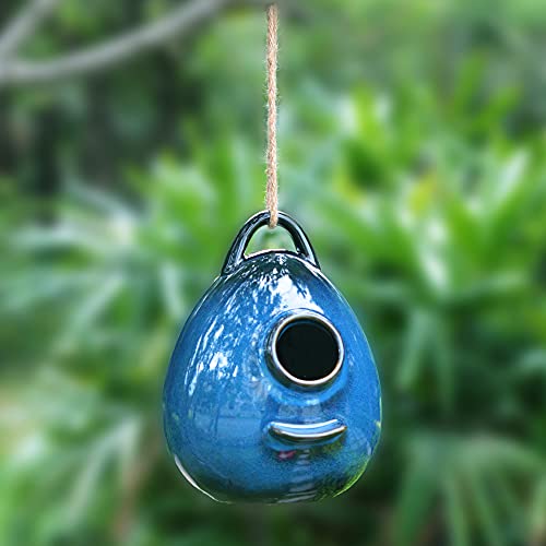 Blue Ceramic Hanging Birdhouse Q69598