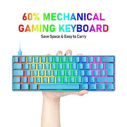 60% Wired Mechanical Gaming Keyboard and Mouse Combo, Ultra-Compact Mini 62 Keys Type C Chroma 20 RGB Backlit Effects, 6400 DPI Lightweight Gaming Mouse with Honeycomb Shell R490
