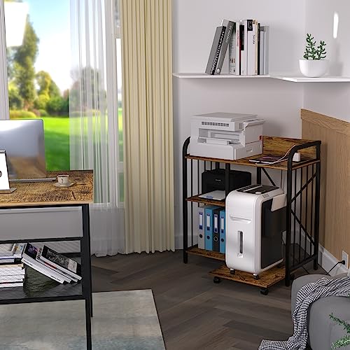 Brown 3-Tier Printer Stand with Wheels Q384642