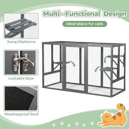 Grey Wooden Cat Cage with 3 Platforms and Litter Box M7863