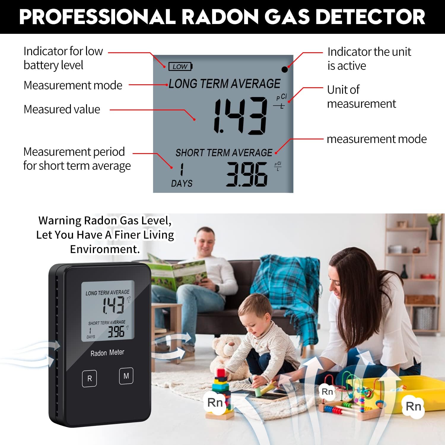 Portable Radon Detector with Rechargeable Battery D429