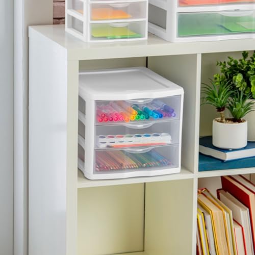 4-Pack 3 Drawer Plastic Desktop Organizer with Clear Drawers, White Frame J958