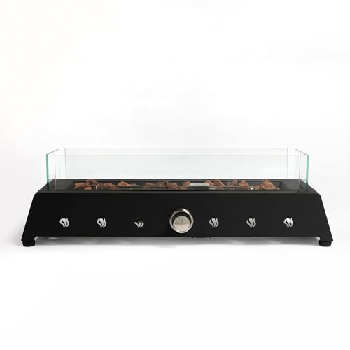 28" Tabletop Propane Gas Fire Pit with Glass Wind Guard & Lava Rock V27873