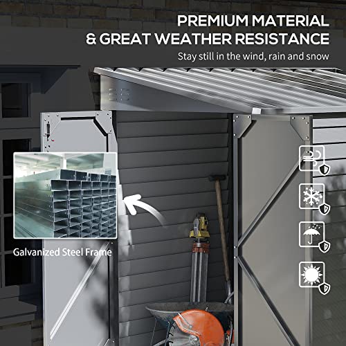 Gray Steel Outdoor Storage Shed with Foundation Kit and Lockable Doors A596