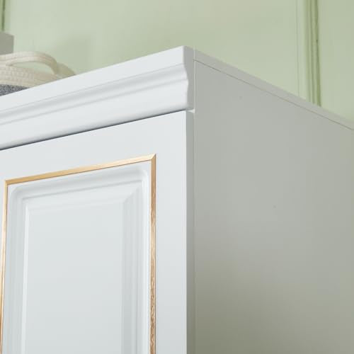 White Wood Storage Closet with Doors and Hanging Rod I83823