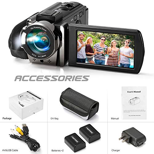 Black 24MP Full HD 1080P Camcorder with 2 Batteries C2404