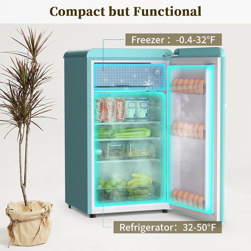 Retro Mini Fridge with Freezer 3.6 Cu.Ft. Single Door Blue I946