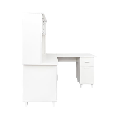 White Desk with Storage 2-Tier Open Shelves 1 Drawers and 1 Cabinet I7086