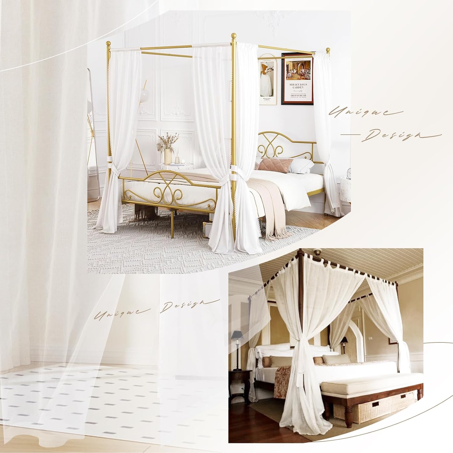 8 Panels White Sheer Canopy Curtains (42"x74") Z4851