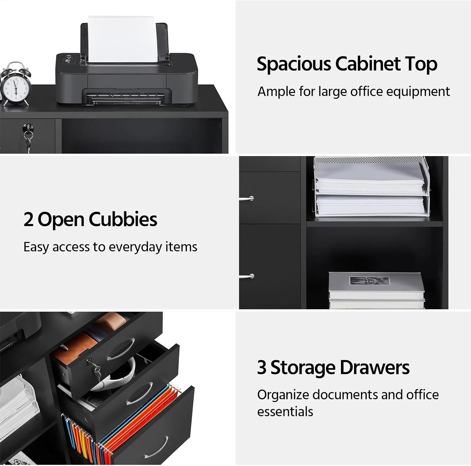 Black 3 Drawer Lateral Filing Cabinet H62144