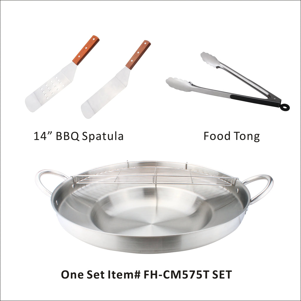 23" Heavy Duty Stainless Steel Concave Comal Set With Cast Iron Propane Burner Stove and Burner Stand W424