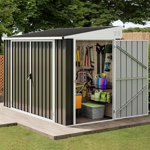 10x8 FT Outdoor Storage Shed Dark Gray Metal F44389