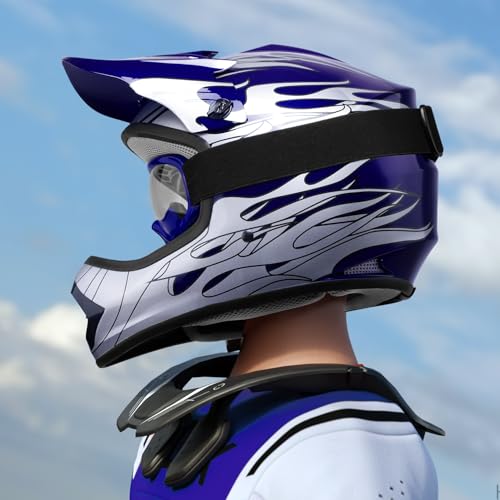 Blue Skull Design Youth Kids Motorcycle Helmet with Goggles Gloves M63737