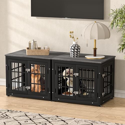 Natural and White Extra Large Wooden Dog Crate Furniture E560