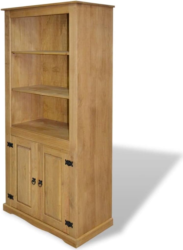 Mexican Pine Cupboard with 3 Open Shelves and 1 Cabinet with 2 Shelves, 31.5"x15.7"x66.9" V2169