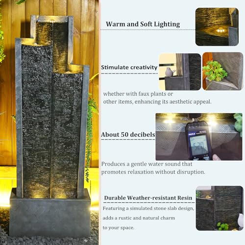 39.3"H Modern Cascading Floor-Standing Water Fountain with Led Lights and Pump D100