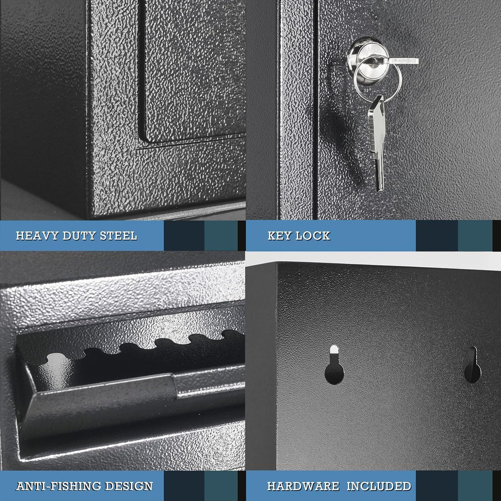 Extra Large Metal Wall Mount Locking Deposit Drop Box Safe (Black) J819