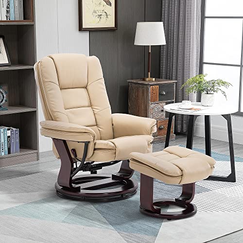 Beige Leather Swivel Recliner Chair with Ottoman T38279