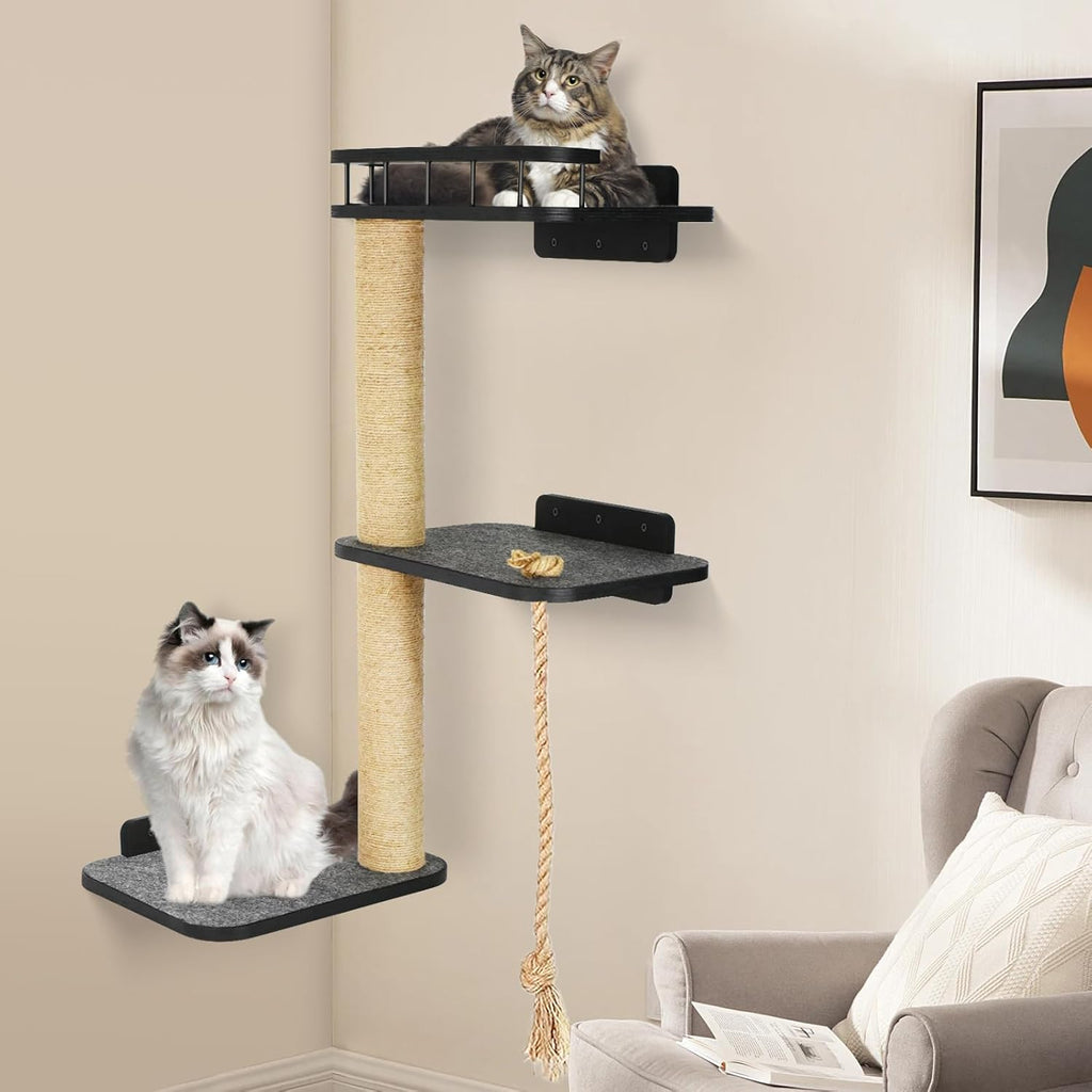 3-Tier Cat Wall Shelves with Scratching Post W627