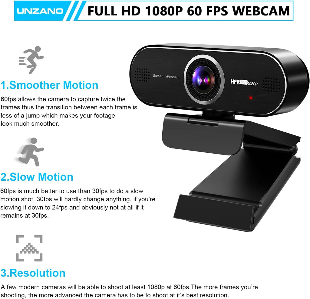 1080P 60FPS Webcam with Microphone, Auto-Focus 80° Wide Angle Built-in Dual Noise Reduction Mics B45833