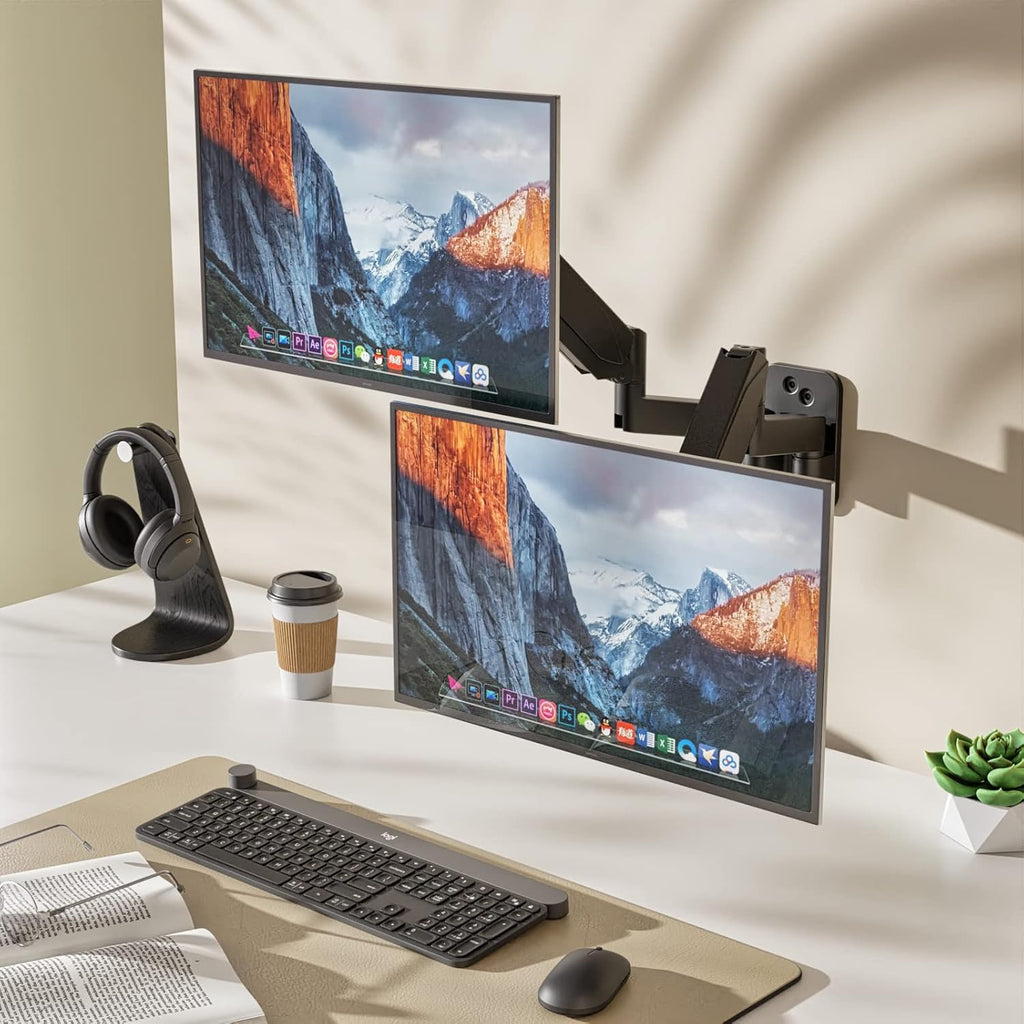 Black Gas Spring Dual Monitor Wall Mount for 17 to 32 inch Screens J346