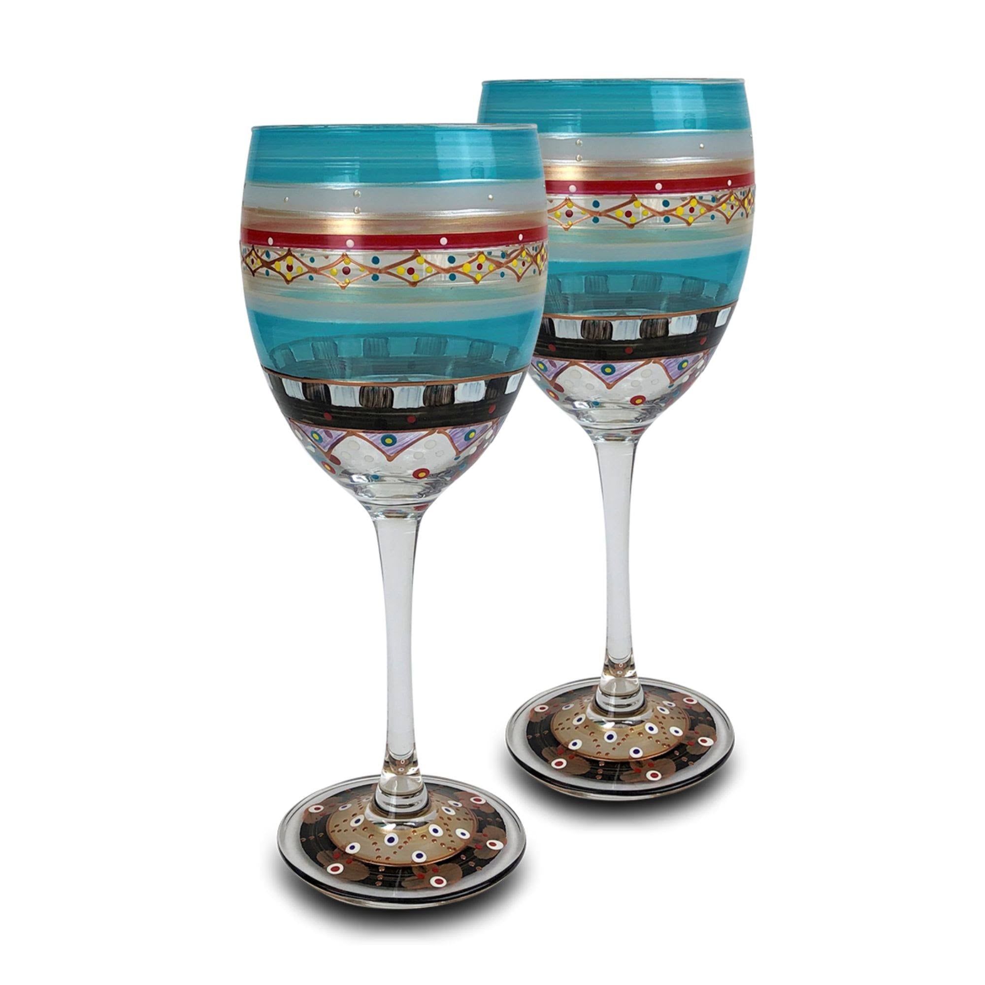 Set of 2 Hand Painted Wine Glasses, 10.5 oz. O8076