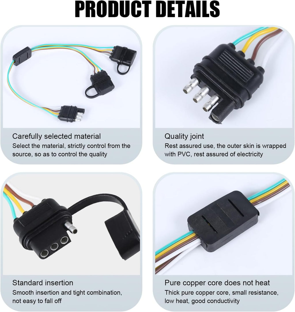17.7" 4 Pin Flat Plug Y-Type Splitter Wiring Harness with Dust Cover P31555