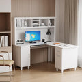 White Desk with Storage 2-Tier Open Shelves 1 Drawers and 1 Cabinet I7086