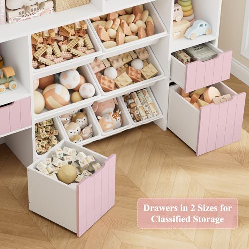 Pink Toy Storage Organizer with Drawers and Removable Bins X714