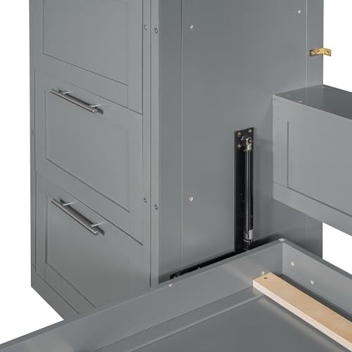 White Queen Size Murphy Bed with Closet and Drawers Y83470