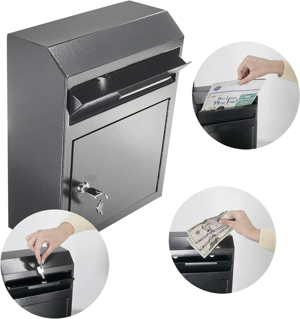 Extra Large Metal Wall Mount Locking Deposit Drop Box Safe (Black) J819