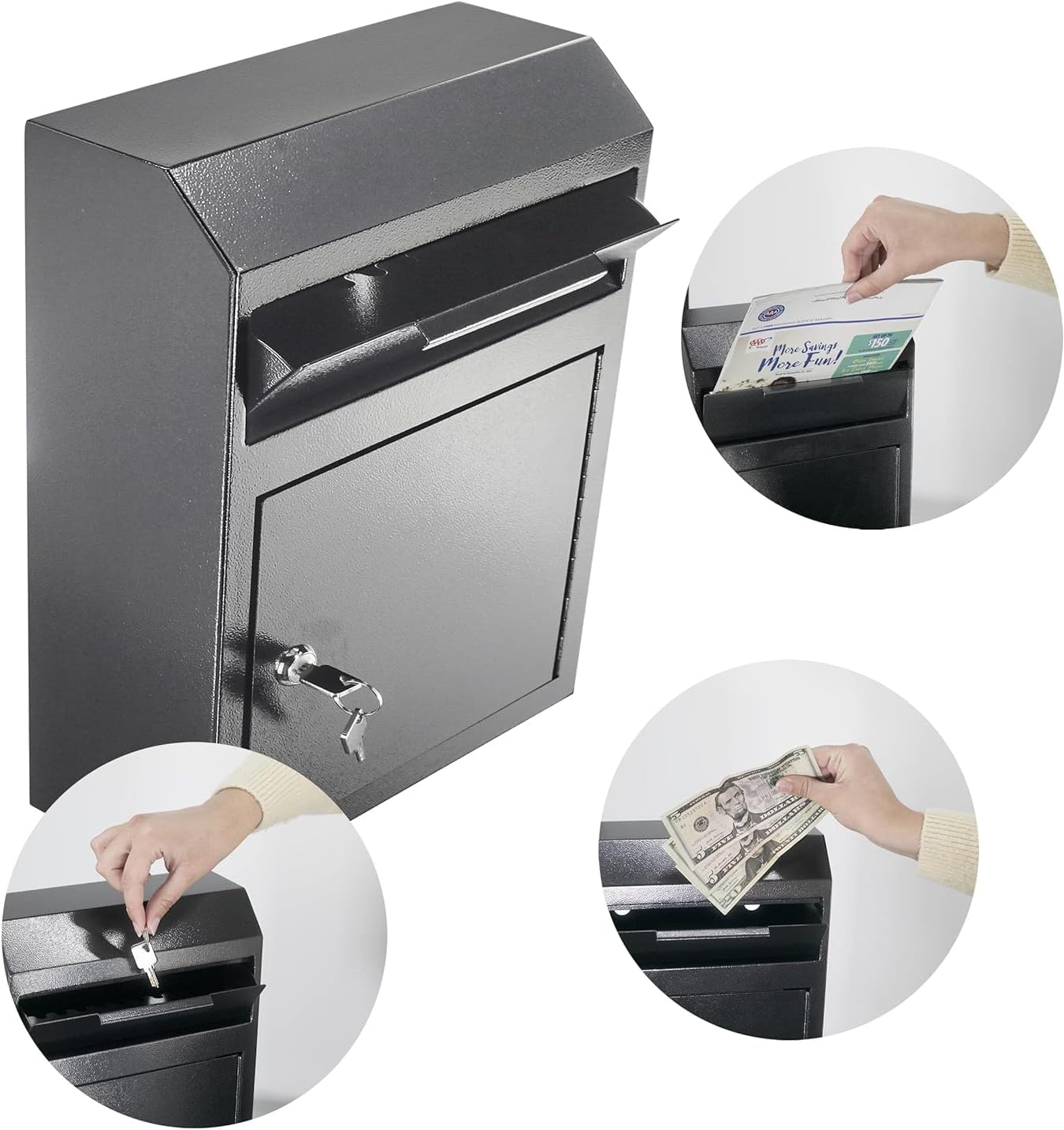 Extra Large Metal Wall Mount Locking Deposit Drop Box Safe (Black) J819