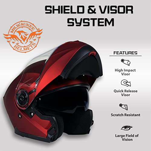 Red Advanced Motorcycle Modular Helmet with Drop Down Visor - Large E580624